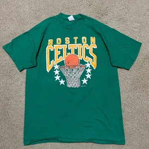 Vintage 90s Boston Celtics NBA Basketball Graphic Green Tee Large - Picture 1 of 7