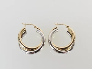 14K zweifarbige Gold Weiß Gelb Doppel Creolen (AM1077208) - Bild 1 von 8