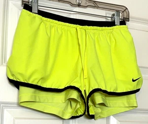 Nike Dri-Fit 2 In 1 Yellow & Gray Shorts Women's Size Medium Running Gym Workout - Picture 1 of 8