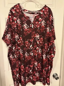 Roaman's Women's Berry Floral Print V-notch Neckline Tunic Top 3x 30/32 Long Len - Picture 1 of 9