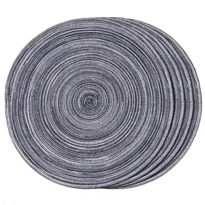 Round Braided Placemats Set of 6 Heat Resistant Woven Table Mats Gray 15 Inch - Picture 1 of 7