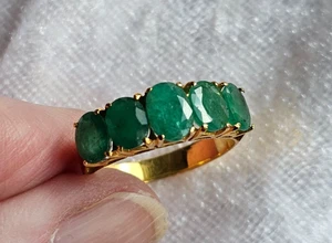 Anillo de oro amarillo macizo de 14K 5 ovalados esmeralda 2,5-3 quilates talla 8,5 - Imagen 1 de 18
