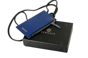Portafoglio Versace blu navy tono oro testa di medusa 100% pelle porta carte - Foto 1 di 5