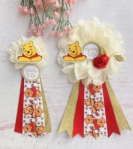Winnie The Pooh Baby Shower Corsage ,Mommy And Daddy Baby Shower Pins - Picture 1 of 1