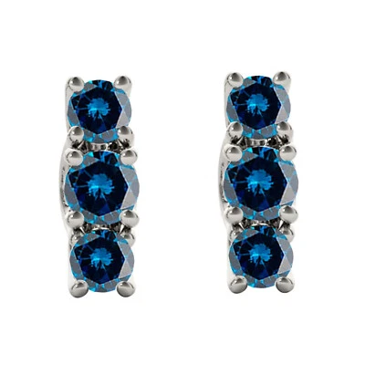 Aretes redondos de diamantes azules naturales de 0,75 quilates para mujer en oro de 14K Foto 1 de 4