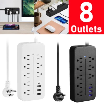 US Power Strip Surge Protector 8 AC Outlets 3 USB Ports + Type C Port 4 FT Cable - Image 1 of 4