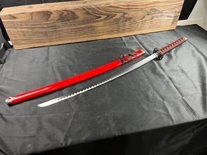 JAPANESE TRADITIONAL SAMURAI KATANA NINJA SWORD 38.5" DRAGON RED SMOKE SHEATH - Picture 1 of 10