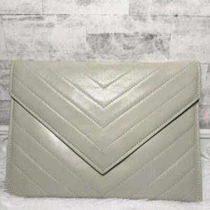 Authentic Yves Saint Laurent YSL Clutch Bag Leather Light beige vintage Used - Imagen 1 de 11