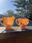 Vintage Fire King Creamer and Sugar Bowl Luster Ware Peach Luster 3 1/2" tall