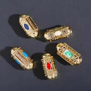 Bohemia Beads Nepal Indian Cylindrical Metal Pendant Handicraft Accessories DIY - Picture 1 of 12