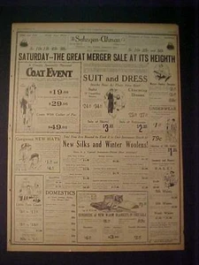 VINTAGE Women Coat Dress Hats Clothes+ Newspaper STORE AD ANTIQUE ORIGINAL  1922 - Picture 1 of 11