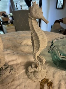 Large 14” Sea Horse Statue On Base Nautical Beach Decor Figurine Art Sculpture - Picture 1 of 8