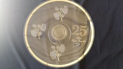 HERMOSO PLATO PASTEL 25 ANIVERSARIO CRISTAL PLATINO VINTAGE 11 1/2" X 2 1/2" Foto 1 de 4
