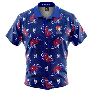 Newcastle Knights NRL Tribal Hawaiian Button Up Polo Shirt Sizes S-5XL! - Picture 1 of 3