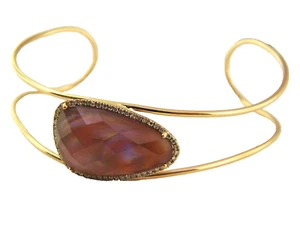 14k Rose Gold SI Creations Violet Mother of Pearl & Diamond Cuff Bracelet - Picture 1 of 11