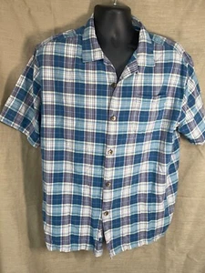 Tommy Bahama Azul Púrpura Cuadros Manga Corta Con Botones XL 100% Seda - Imagen 1 de 16