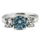 1.39 CT Blue SI2 Round Natural Certified Diamonds Plat Classic Three-Stone Ring