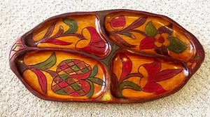 Vintage Mid Century Holz Serviertablett Platte Boho Exotenholz geteilt geschnitzt - Bild 1 von 15