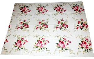 Tablecloth 52x70" White w Pink & Red Poppies Yellow Flowers Hvyweight Cotton - Picture 1 of 9