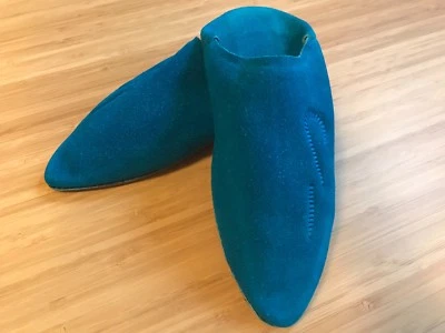 Moroccan Suede Shoes Handmade Blue Flat Slippers Genuine 💯% (size 6) - Image 1 of 4