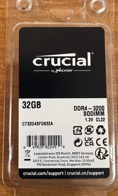 Crucial 32GB DDR4 3200 PC4-25600 SODIMM Para Laptop "GENUINO" p/n: CT32G4SFD832A Foto 1 de 3
