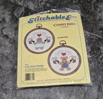 Kit de bordado vintage Dimensions Stichables 1987 cuerdas Love Heart aros de 3" Foto 1 de 3