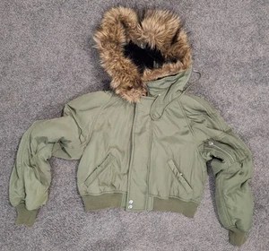 Bardot womens crop jacket size 12 khaki green windbreaker hooded Like New - Picture 1 of 8