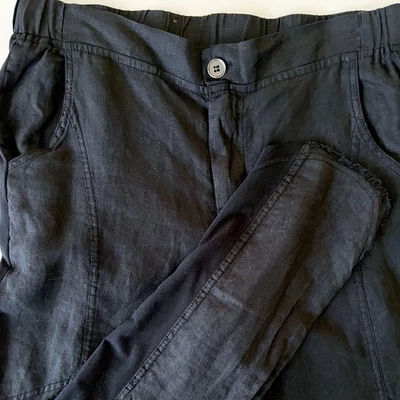 XCVI Wearables Linen Pant Raw Hem Medium Mixed Material Boho Lagenlook Minimal - Image 1 of 4