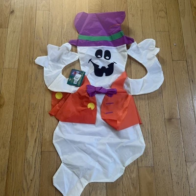 Nuevo con etiquetas Escultura de bandera de nailon con sombrero Windsculpts GHOST de colección de los años 90 Halloween 28x36" Foto 1 de 4