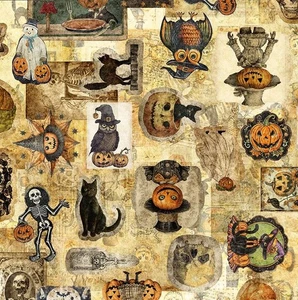 Quilting Treasures - Jeepers Creepers - Halloween Ephemera - Tan, BTY - Bild 1 von 6