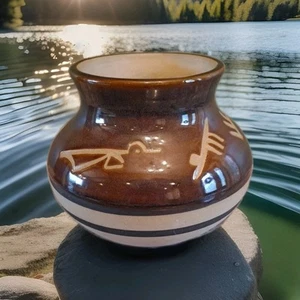 Vintage Saguaro Steinzeug Glas Vase Indianer Motive Erdton Keramik - Bild 1 von 11