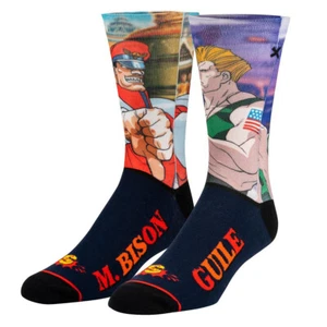 ODD SOX Men's Crew Socks - M Bison Vs Guile (Street Fighter II)-(UK 6-12) - Picture 1 of 3