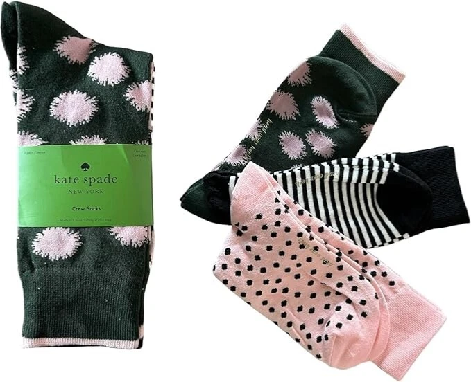 Calcetines Kate Spade NY Verde Abstracto Salpicaduras, Rayas Negras, Lunares Rosa - B4 Foto 1 de 4