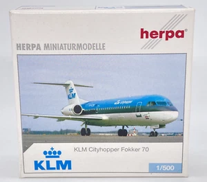 Herpa 513166 KLM Royal Dutch Airlines Cityhopper Fokker 70 1:500 Diecast NOB HTF - Picture 1 of 10