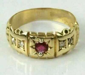 Anillo de compromiso Art Deco vintage de rubí creado en laboratorio de 1,50 quilates enchapado en oro amarillo de 14 quilates - Imagen 1 de 3