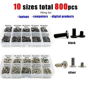 800pcs M2M2.5M3 Phillips Flat Thin Wafer Head Laptop Computer Screw Bolt Kit Set - Picture 1 of 8