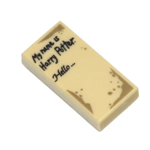 NEW LEGO - Tiles - Decorated - 1x2 'My name is Harry Potter.' tan x 1 - Myrtle - Picture 1 of 1