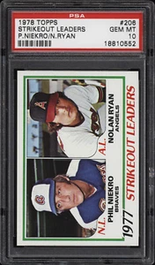 Topps #206 1978 Strikeout Leaders P.Niekro/N. Ryan - PSA 10 - 18810552 - Imagen 1 de 2