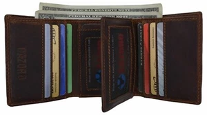 Genuine Leather Mens RFID Blocking Slim Trifold Wallet with 12 Cards+1 ID Window - Picture 1 of 8