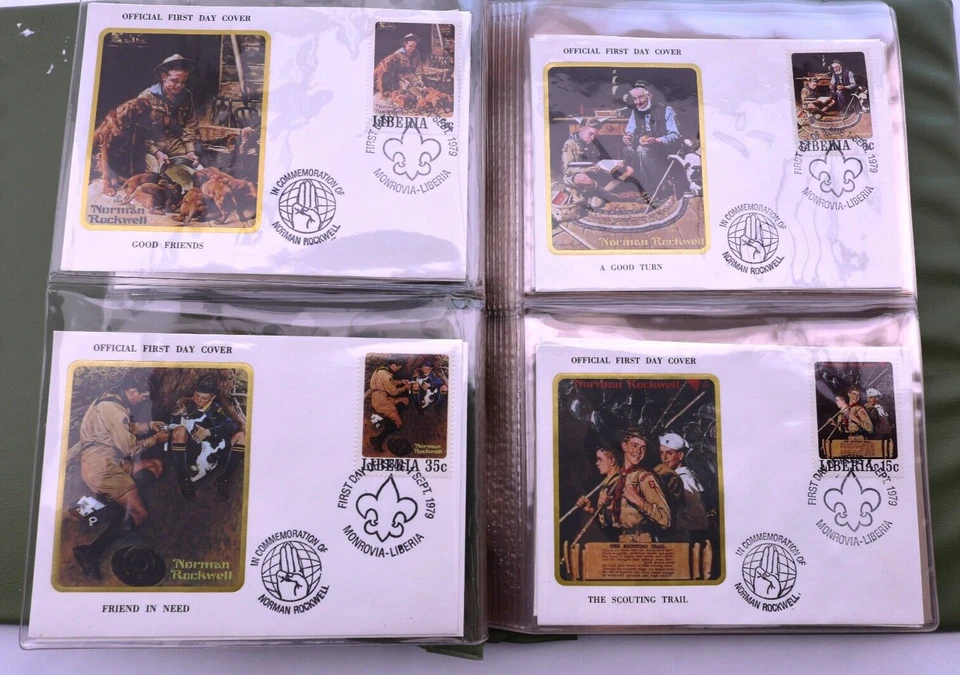 BOY SCOUTS FDC 1979 853A-8597J Norman Rockwell 50 Covers Liberia ALBUM scouting - Image 1 of 4
