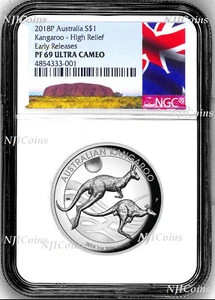 2018 P Australia HIGH RELIEF 1oz Silver Kangaroo $1 Coin NGC PF69 ER New Label - Picture 1 of 6