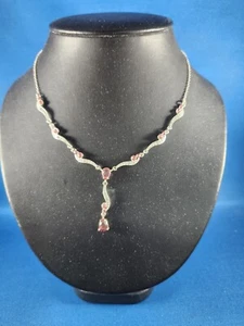AVON Necklace Birthstone Swirl Y October Pink Rhinestones Silver New - Picture 1 of 4