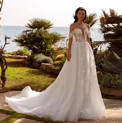 A-Line Elegant Wedding Dresses Sweetheart Off The Shoulder Bridal Gowns - Image 1 of 4