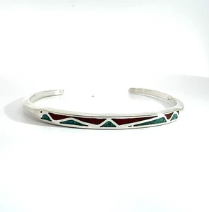 Sterling Silver Inlay Thin Cuff Bracelet - Picture 1 of 6