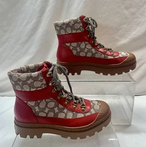 Coach Talia Signature Jacquard Women’s Boots Red/ Cream 9.5 - Picture 1 of 10