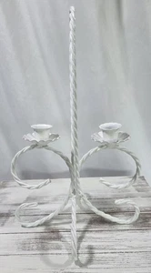 Vtg White Twisted Rope Iron Double Taper Candle Holder 12.5" Shabby Chic - Picture 1 of 6