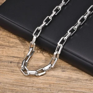Stainless Steel Chain Necklace Rectangle Square Link Punk Collar Men Jewelry - Picture 1 of 16