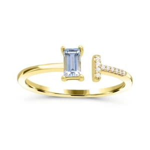 10K Yellow Gold Aquamarine and Diamond 0.030cts Ring Size 7 for Women - Picture 1 of 2