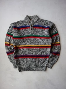 Vintage Boston Traders Sweater Size L Striped Heavy Wool Henley - Picture 1 of 6