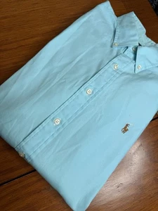 Camicia uomo Ralph Lauren vestibilità classica 16-34/35 blu abbottonata carne logo pony - Foto 1 di 5